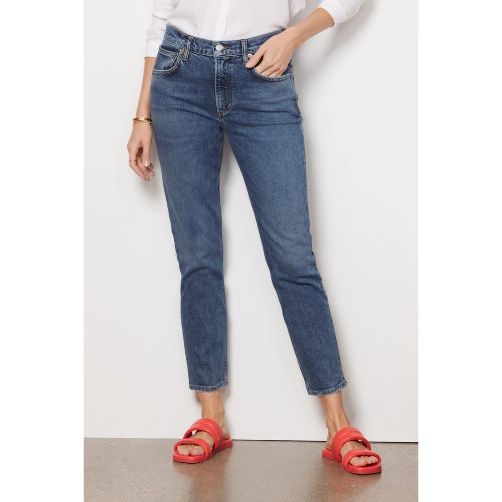 NWT AGOLDE Willow Mid Rise Slim Crop Jeans Size 34 Dark Wash Denim